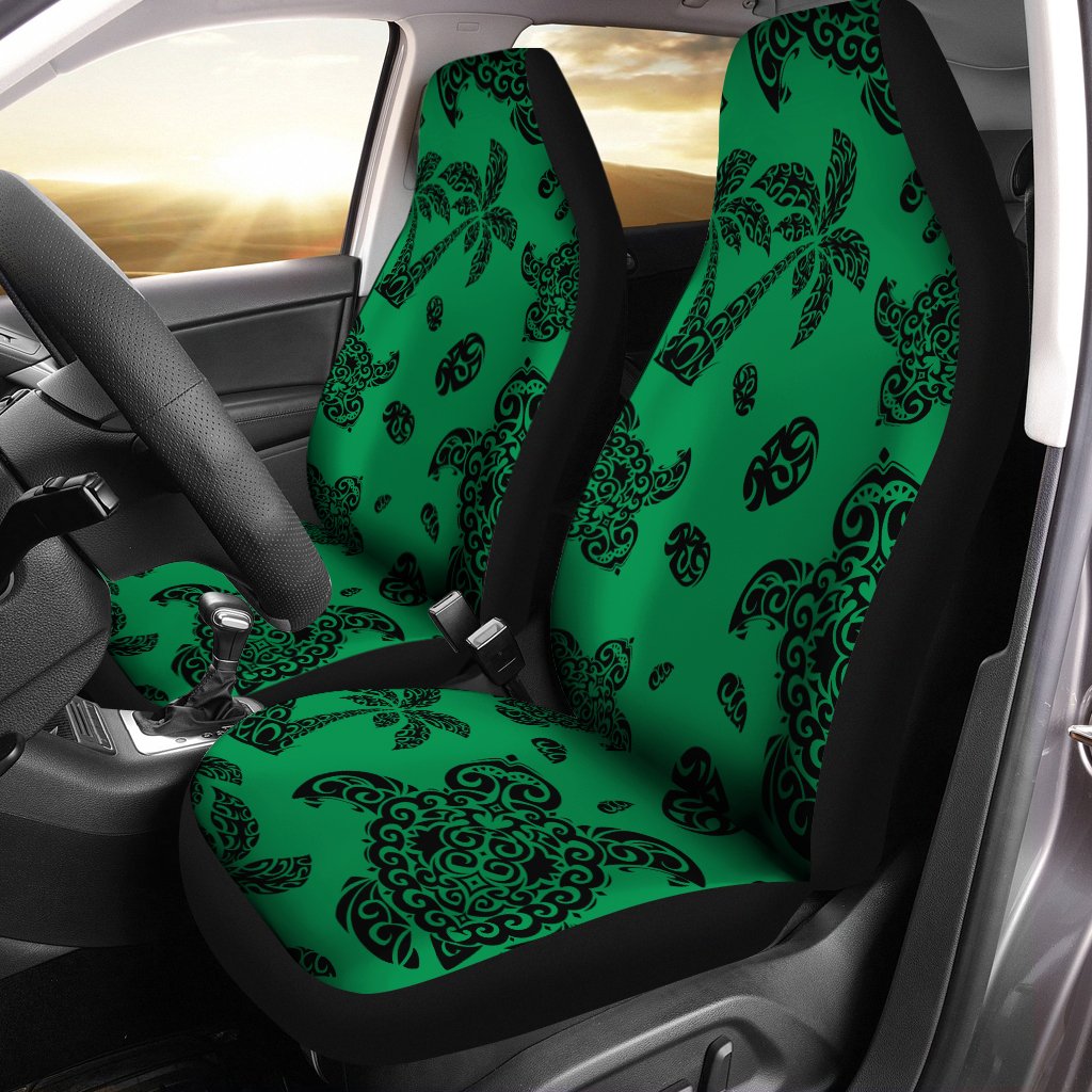 Polynesian Turtle Palm And Sea Pebbles Green Car Seat Cover - Polynesian Pride