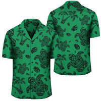 Polynesian Turtle Palm And Sea Pebbles Green Hawaiian Shirt Unisex Black - Polynesian Pride