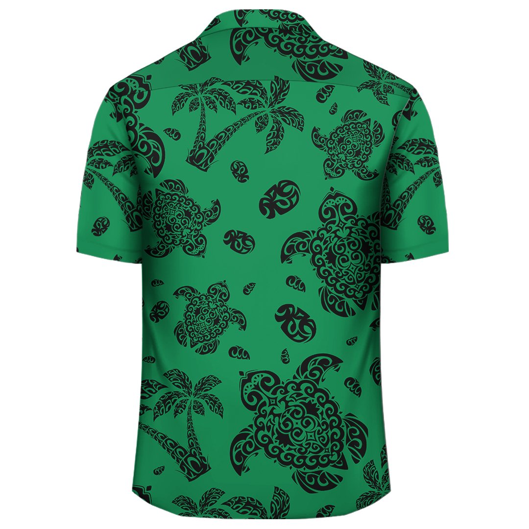 Polynesian Turtle Palm And Sea Pebbles Green Hawaiian Shirt - Polynesian Pride
