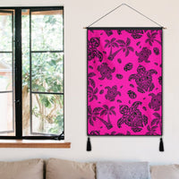Polynesian Turtle Palm And Sea Pebbles Pink Hanging Poster - AH Hanging Poster 50 x 75 cm Cotton And Linen - Polynesian Pride