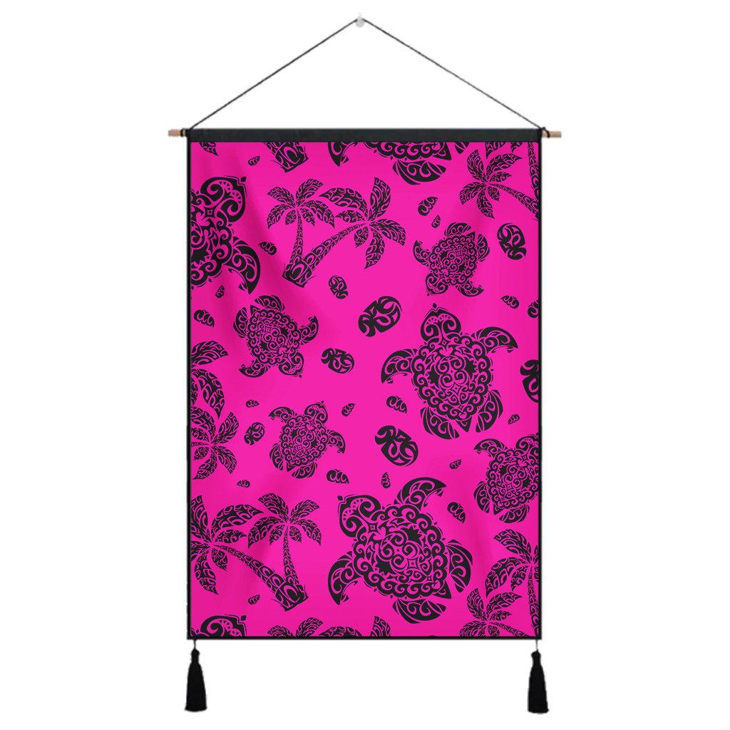 Polynesian Turtle Palm And Sea Pebbles Pink Hanging Poster - AH Hanging Poster 43 x 65 cm Cotton And Linen - Polynesian Pride