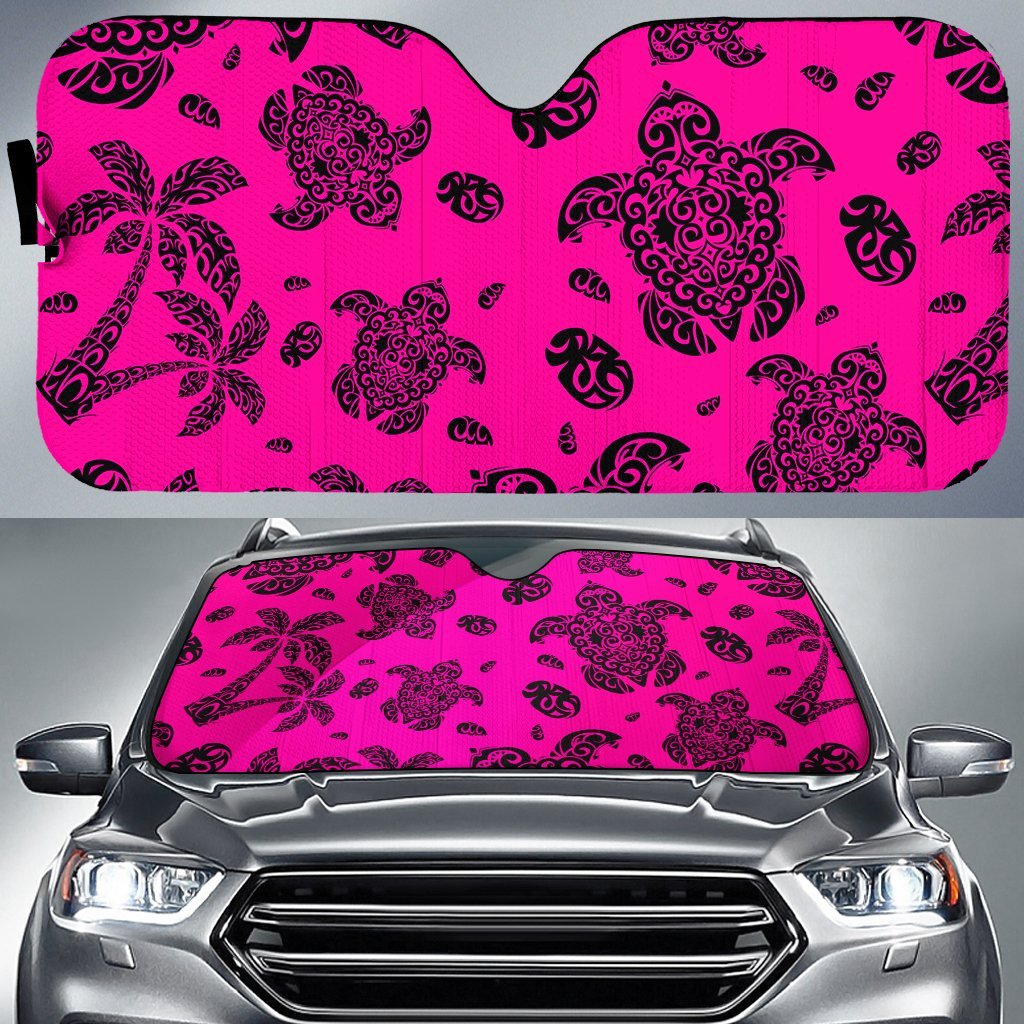 Polynesian Turtle Palm And Sea Pebbles Car Sun Shade Auto Sun Shade Universal Fit Pink - Polynesian Pride