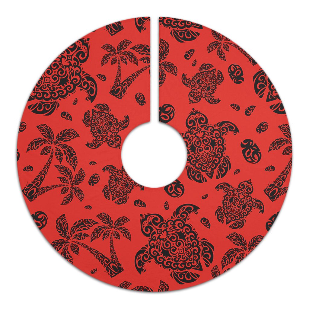 Polynesian Turtle Palm And Sea Pebbles Red Tree Skirt - Polynesian Pride