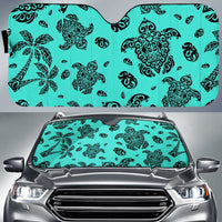 Polynesian Turtle Palm And Sea Pebbles Car Sun Shade Auto Sun Shade Universal Fit Turquoise - Polynesian Pride