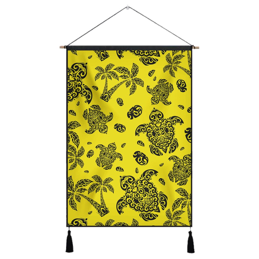 Polynesian Turtle Palm And Sea Pebbles Yellow Hanging Poster - AH Hanging Poster 43 x 65 cm Cotton And Linen - Polynesian Pride