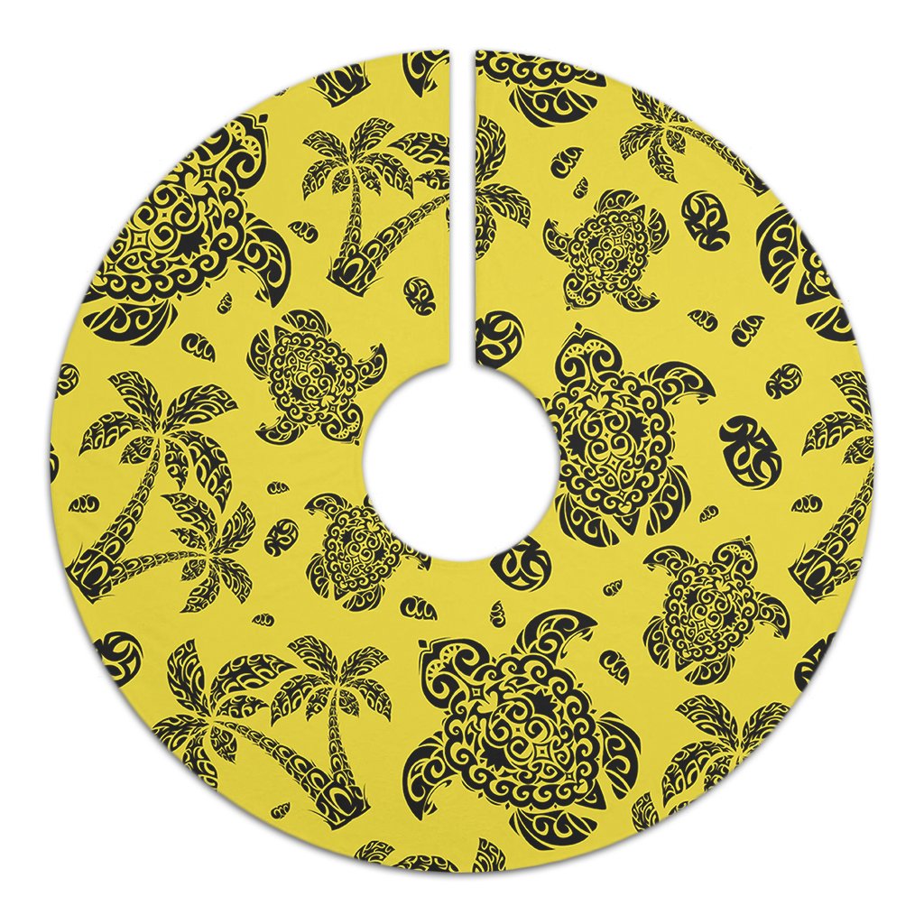 Polynesian Turtle Palm And Sea Pebbles Yellow Tree Skirt - Polynesian Pride
