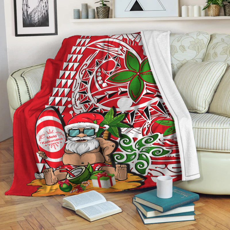 Hawaii Mele Kalikimaka Santa Claus Beach Premium Blanket LT6 White - Polynesian Pride