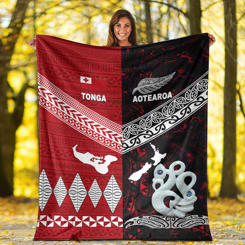 New Zealand And Tonga Premium Blanket Together - Red LT8 - Polynesian Pride