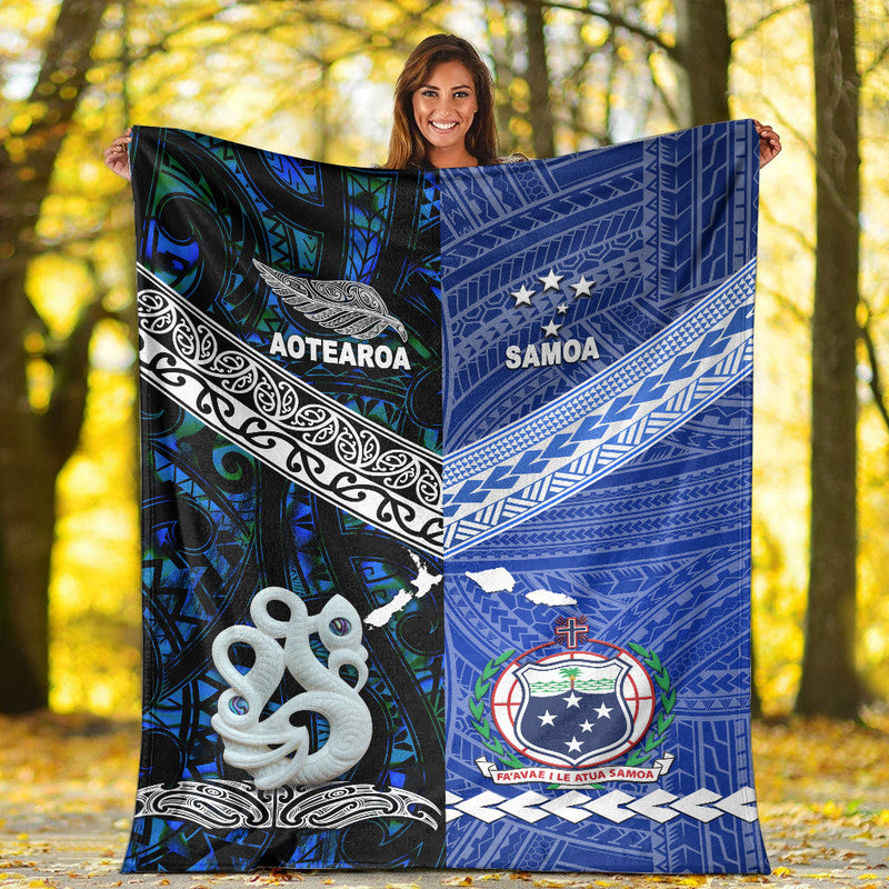 New Zealand And Samoa Premium Blanket Together - Blue LT8 - Polynesian Pride