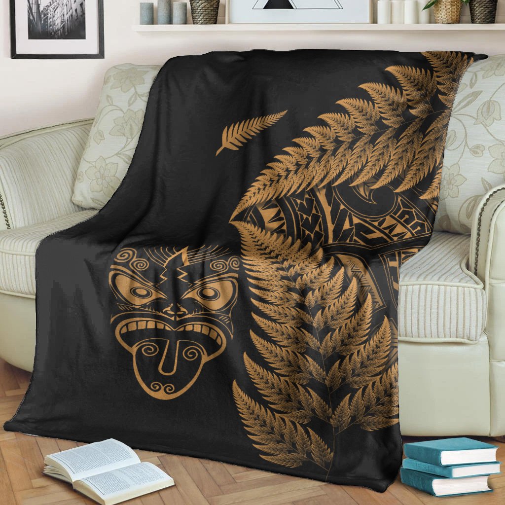 New Zealand Haka Rugby Maori Premium Blanket Silver Fern Vibes - Gold LT8 - Polynesian Pride