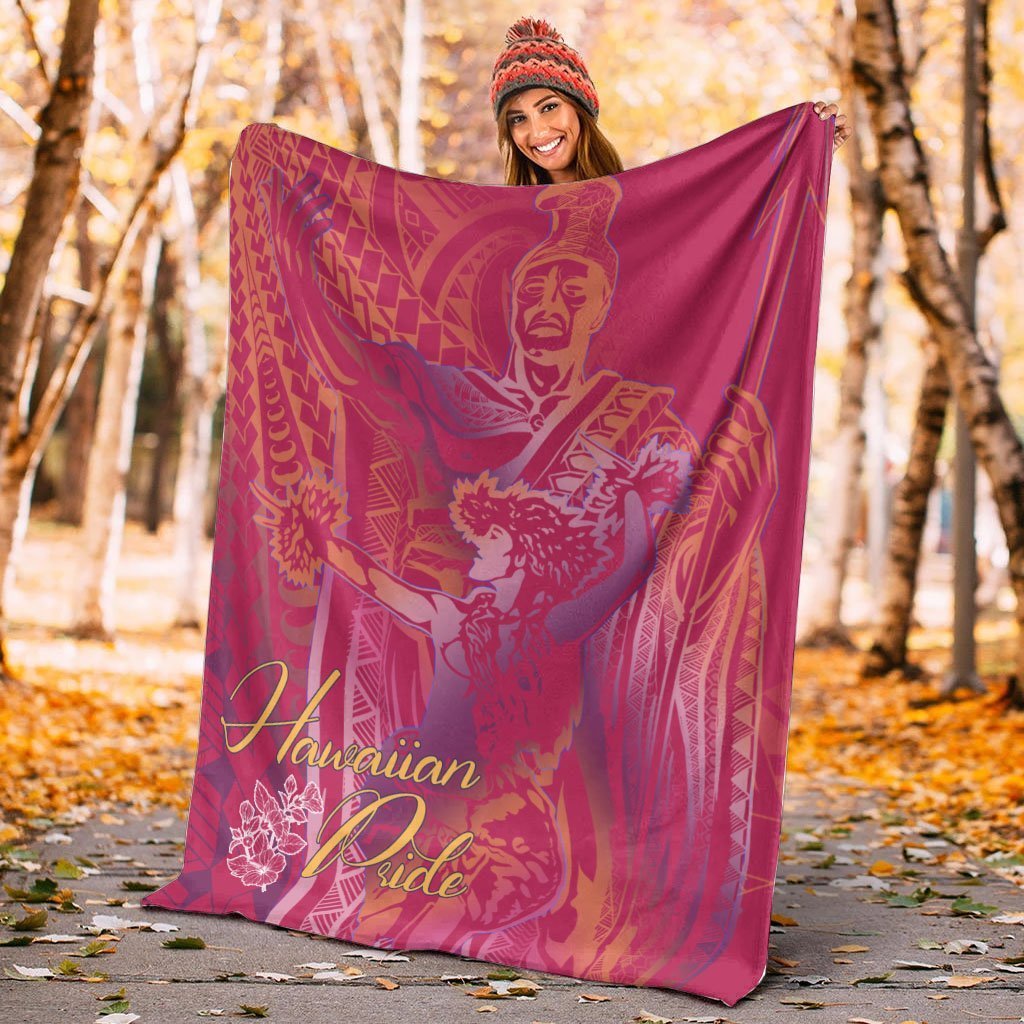 Hawaii Premium Blanket - King Of Hawaii With Hawaiian Girls Pink Version - Polynesian Pride
