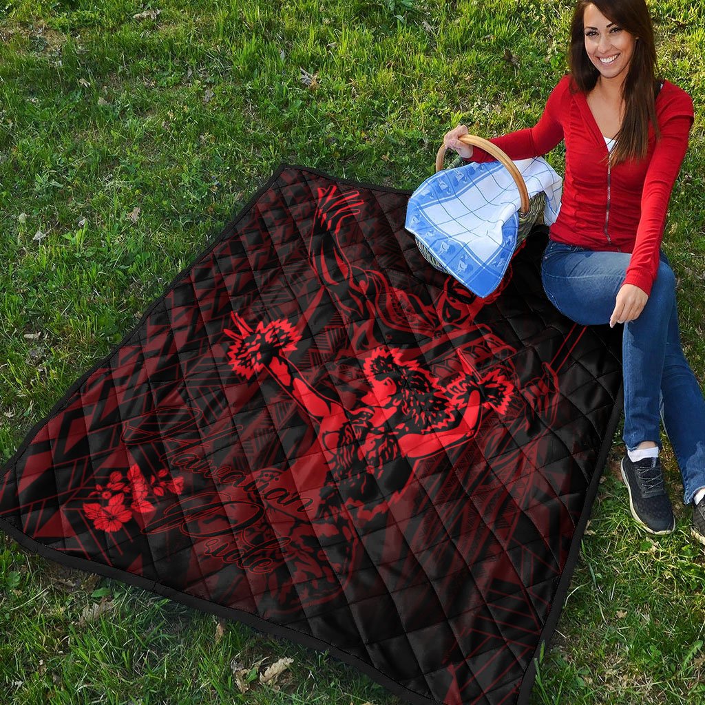 Hawaii Premium Quilt - King Of Hawaii With Hawaiian Girls Red Version - Polynesian Pride