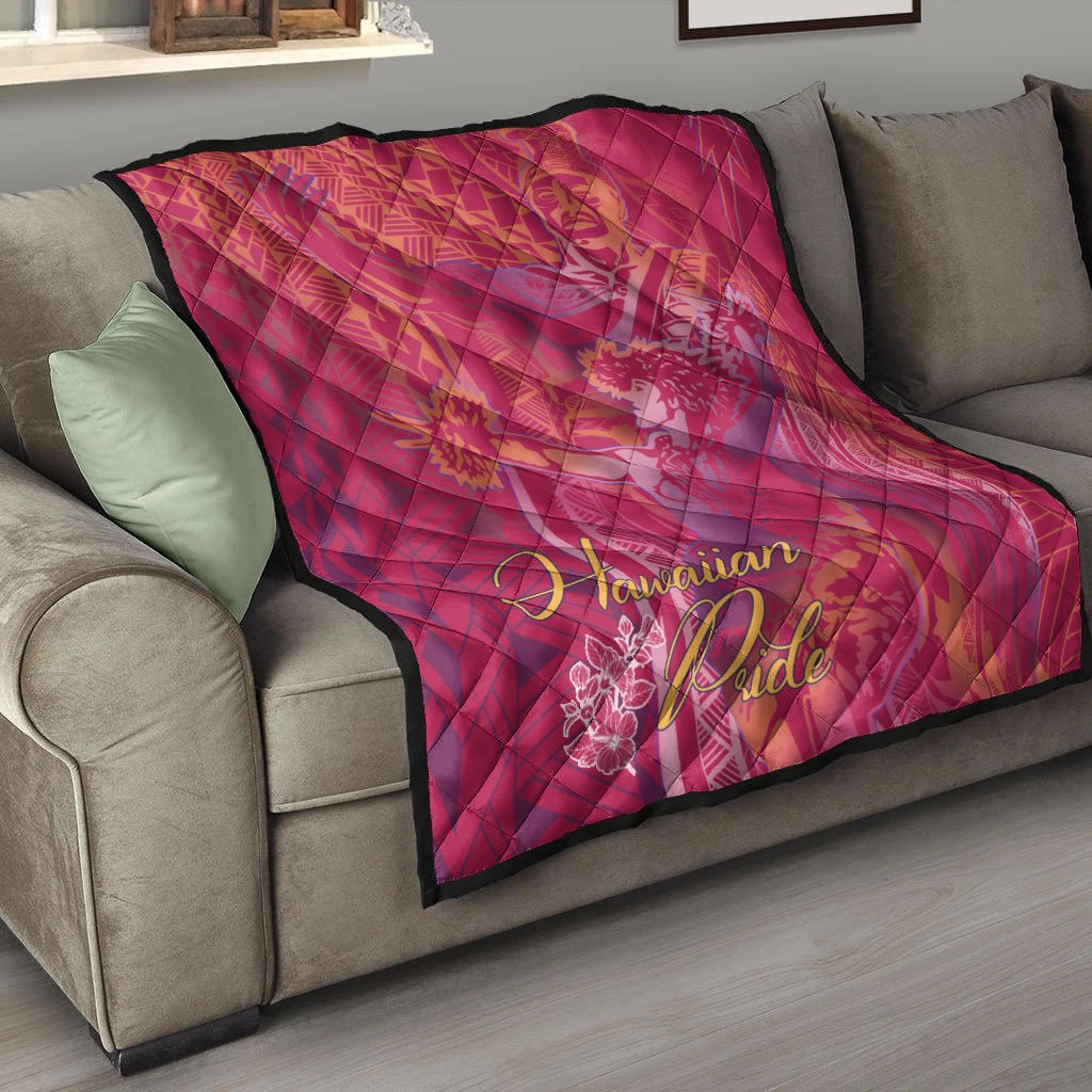 Hawaii Premium Quilt - King Of Hawaii With Hawaiian Girls Pink Version - Polynesian Pride