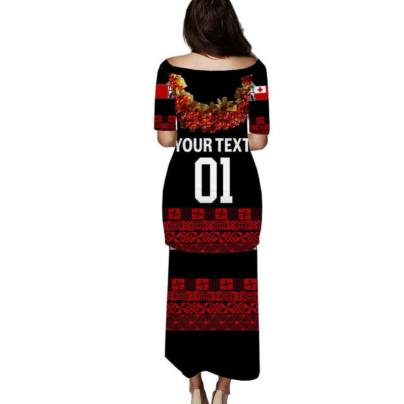 (Custom Personalised) Tonga Emancipation Day Puletaha Dress Independence Day - Fancy Kahoa Heilala Flower - Black Red LT8 - Polynesian Pride
