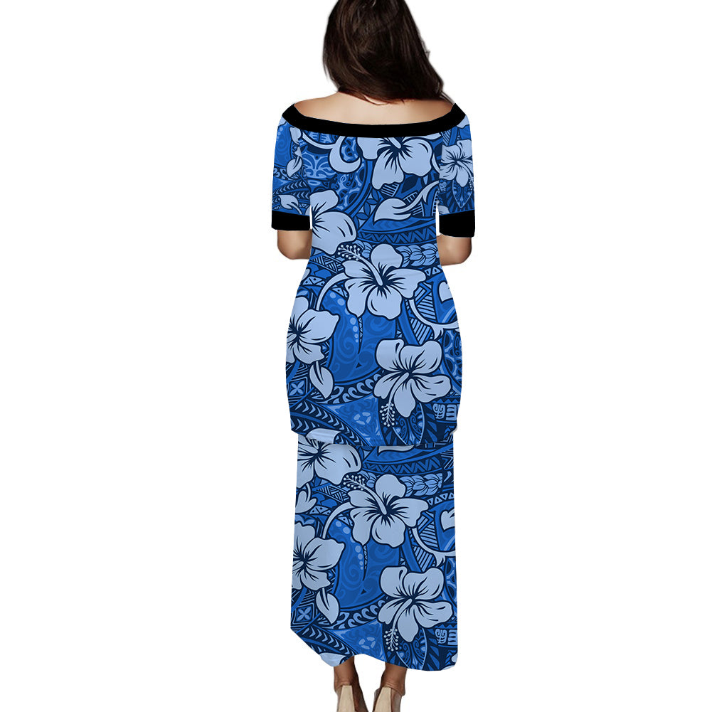 Polynesian Puletasi Dress Tropical Hibiscus Flower With Tapa Pattern Ver.04 LT14 - Polynesian Pride