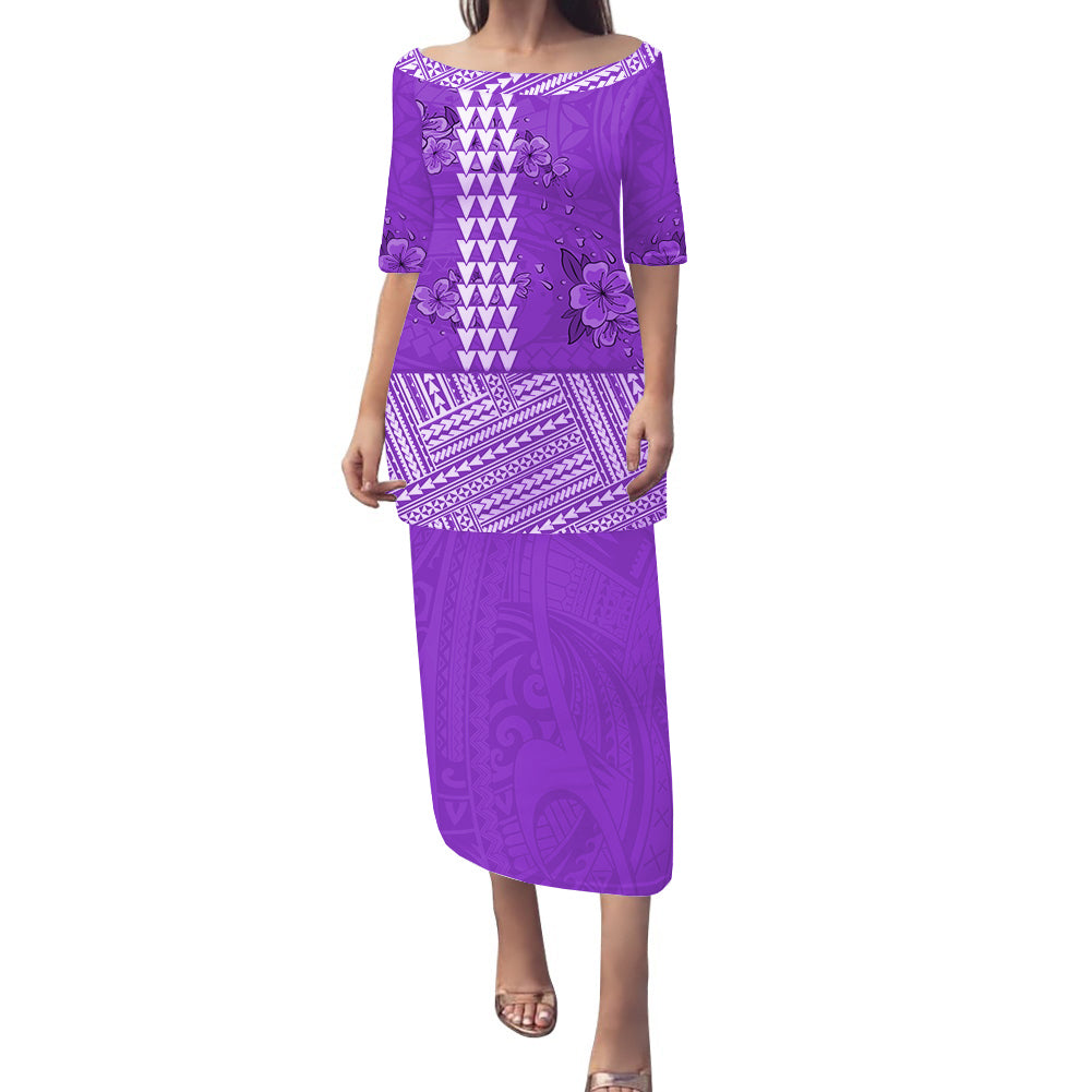 Polynesian Puletasi Dress Tropical Flower Mix Polynesian Pattern Ver.01 LT14 Purple - Polynesian Pride