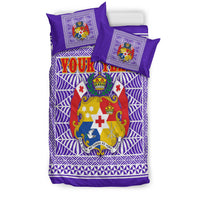 (Custom Personalised) Tonga Pattern Bedding Set Coat of Arms - Purple and White LT4 - Polynesian Pride