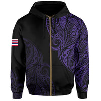 Personalized Hawaii Map Polynesian Warrior Ikaika Hoodie Zip William Style Purple - Polynesian Pride
