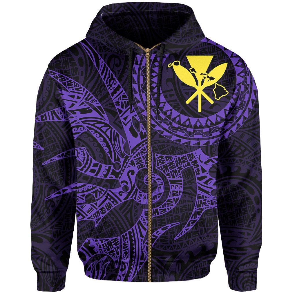 Hawaii Hoodie Zip Polynesian Kanaka Map Hawaiian Hoodie Zip Purple TT Style - Polynesian Pride
