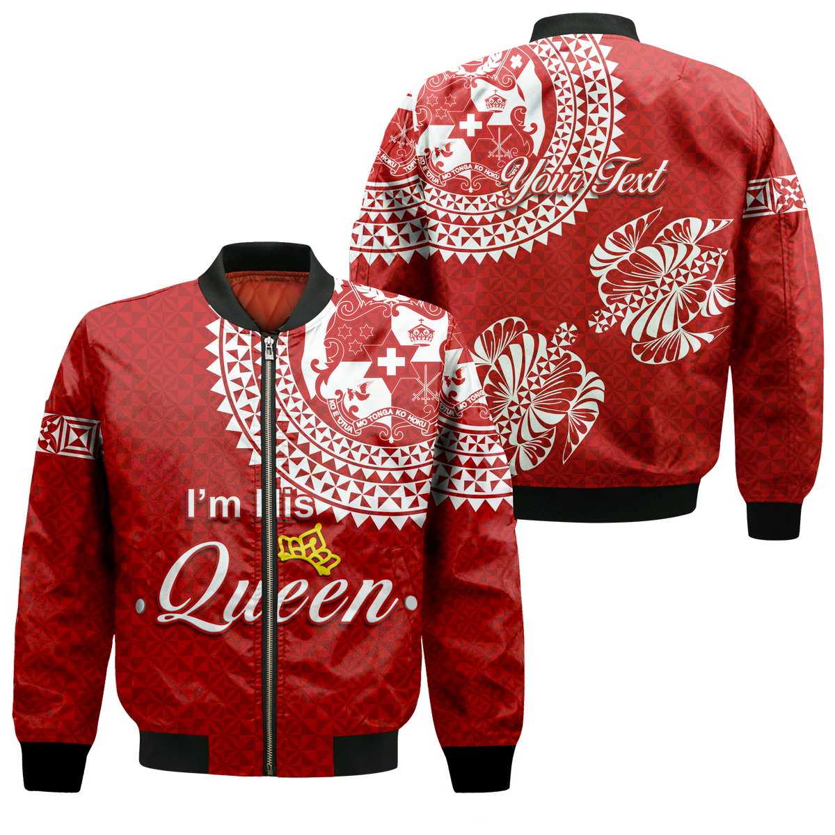 (Custom Personalised Valentine Day Tonga Couple Love Queen Bomber Jacket Tongan Turtle - LT12 Bomber Jacket Red - Polynesian Pride