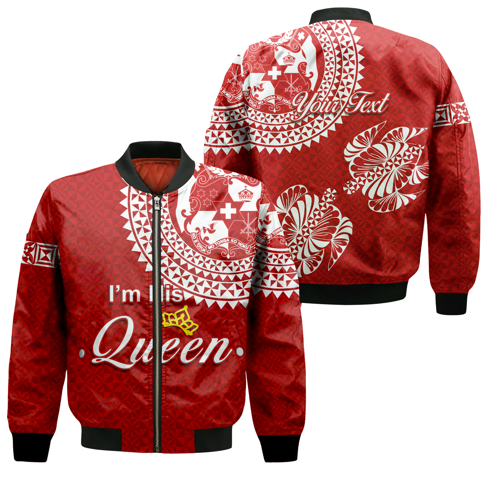 (Custom Personalised Valentine Day Tonga Couple Love Queen Bomber Jacket Tongan Turtle - LT12 Bomber Jacket Red - Polynesian Pride