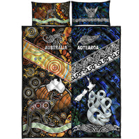 New Zealand Maori Aotearoa And Australia Aboriginal Quilt Bed Set Together - Blue LT8 - Polynesian Pride