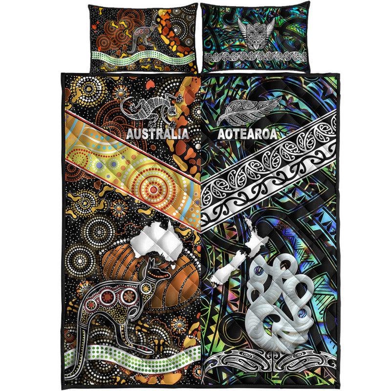 New Zealand Maori Aotearoa And Australia Aboriginal Quilt Bed Set Together - Paua Shell LT8 - Polynesian Pride