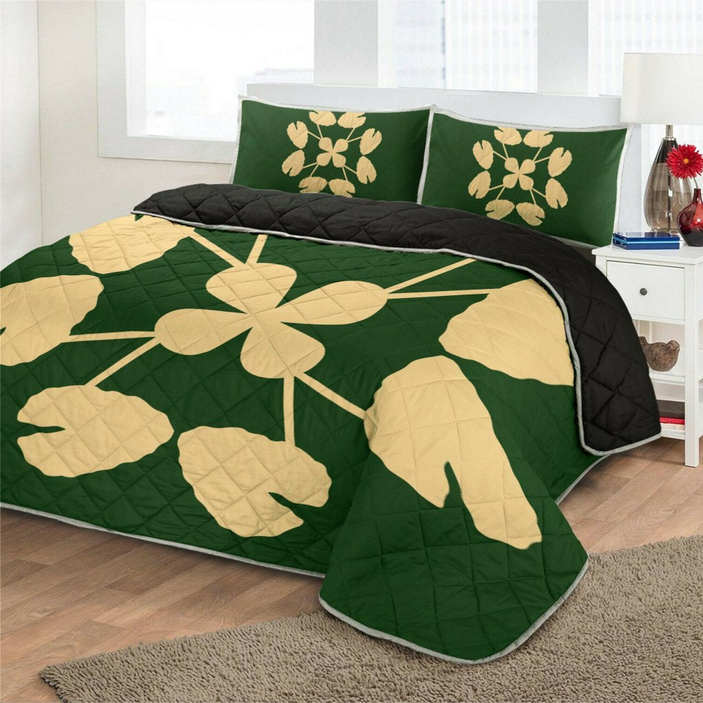 Hawaiian Royal Pattern Quilt Bed Set - Green - D3 Style - Polynesian Pride