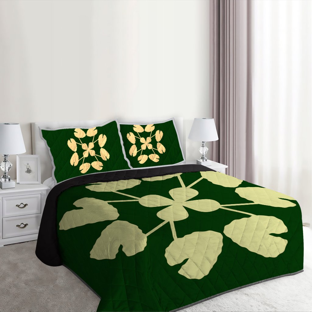 Hawaiian Royal Pattern Quilt Bed Set - Green - D3 Style - Polynesian Pride