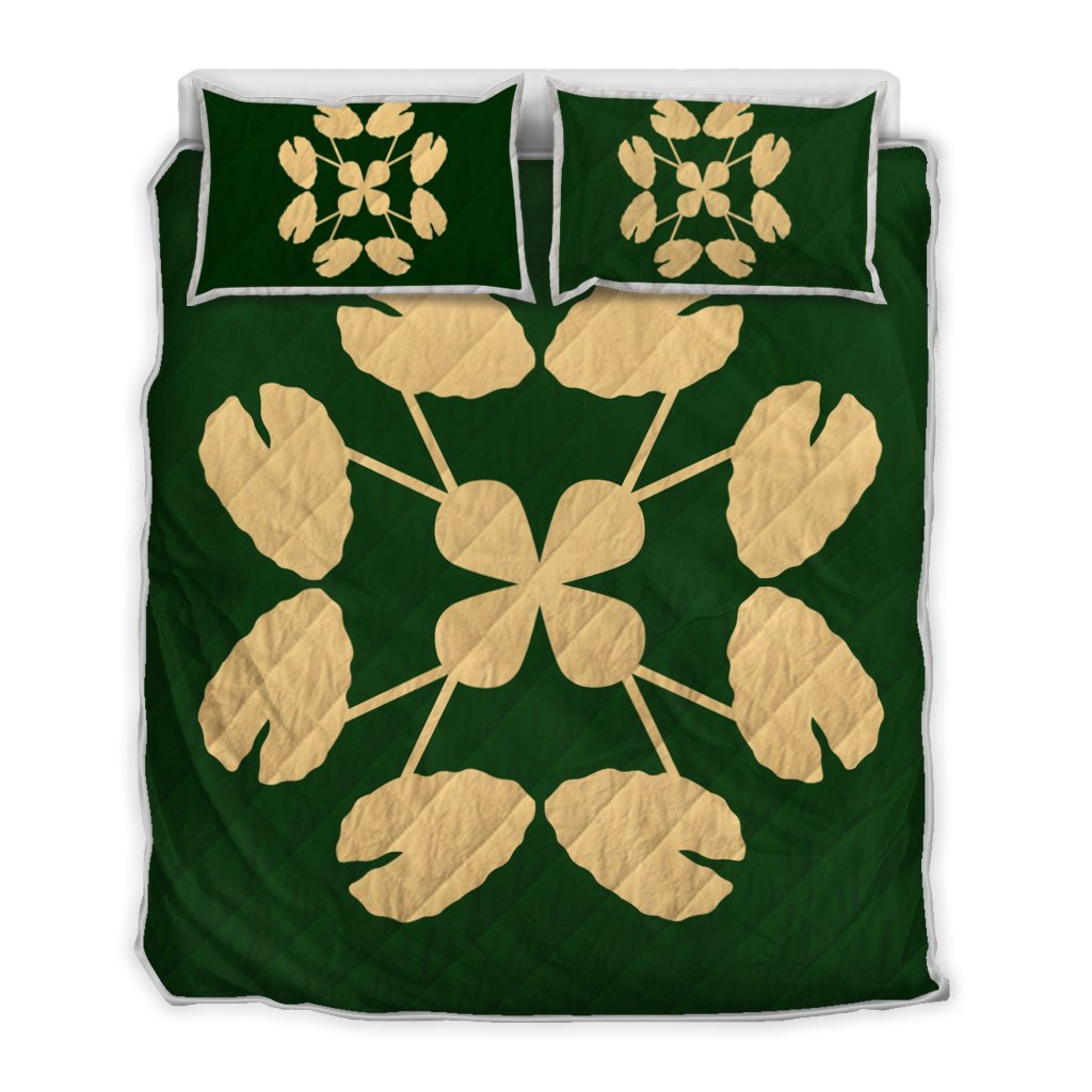 Hawaiian Royal Pattern Quilt Bed Set - Green - D3 Style Green - Polynesian Pride