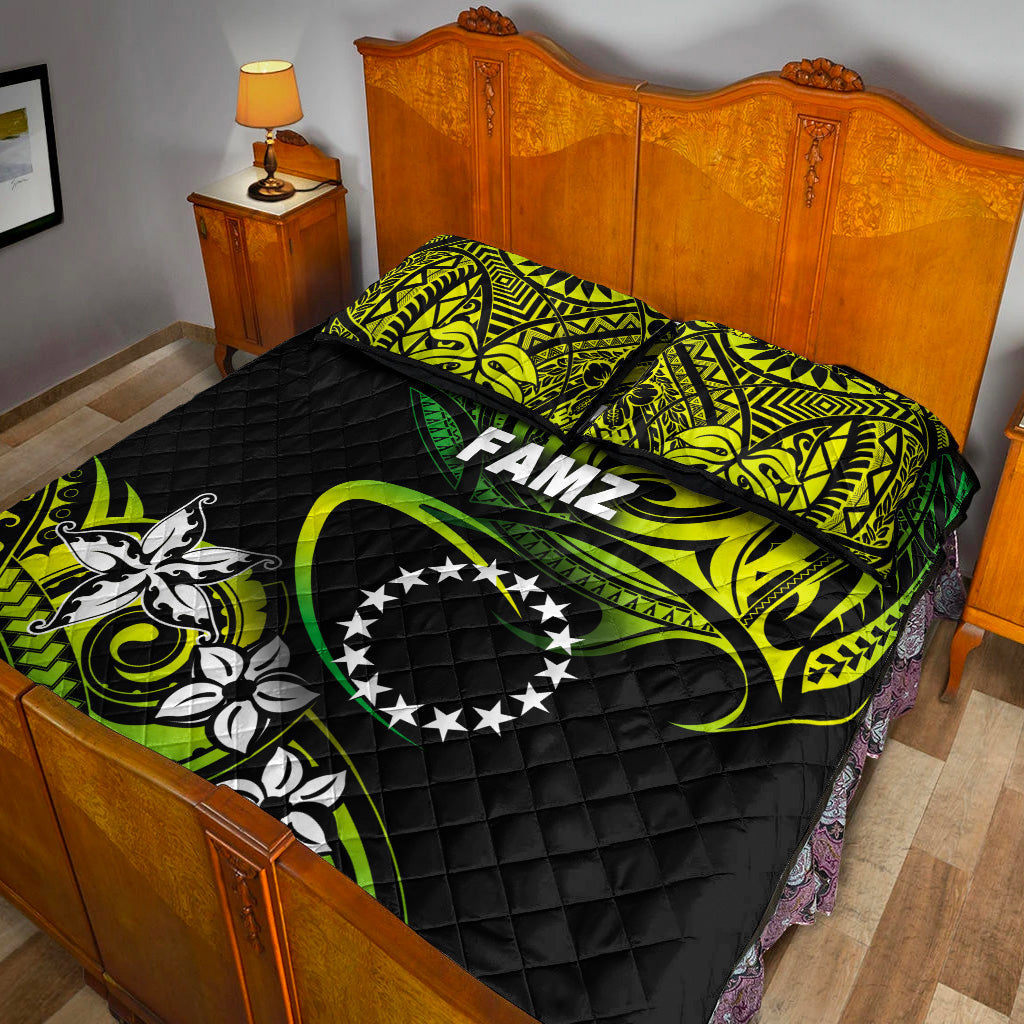 TE INUINU FAMZ - Cook Islands Rugby Quilt Bed Set Unique Vibes - Green LT8 - Polynesian Pride