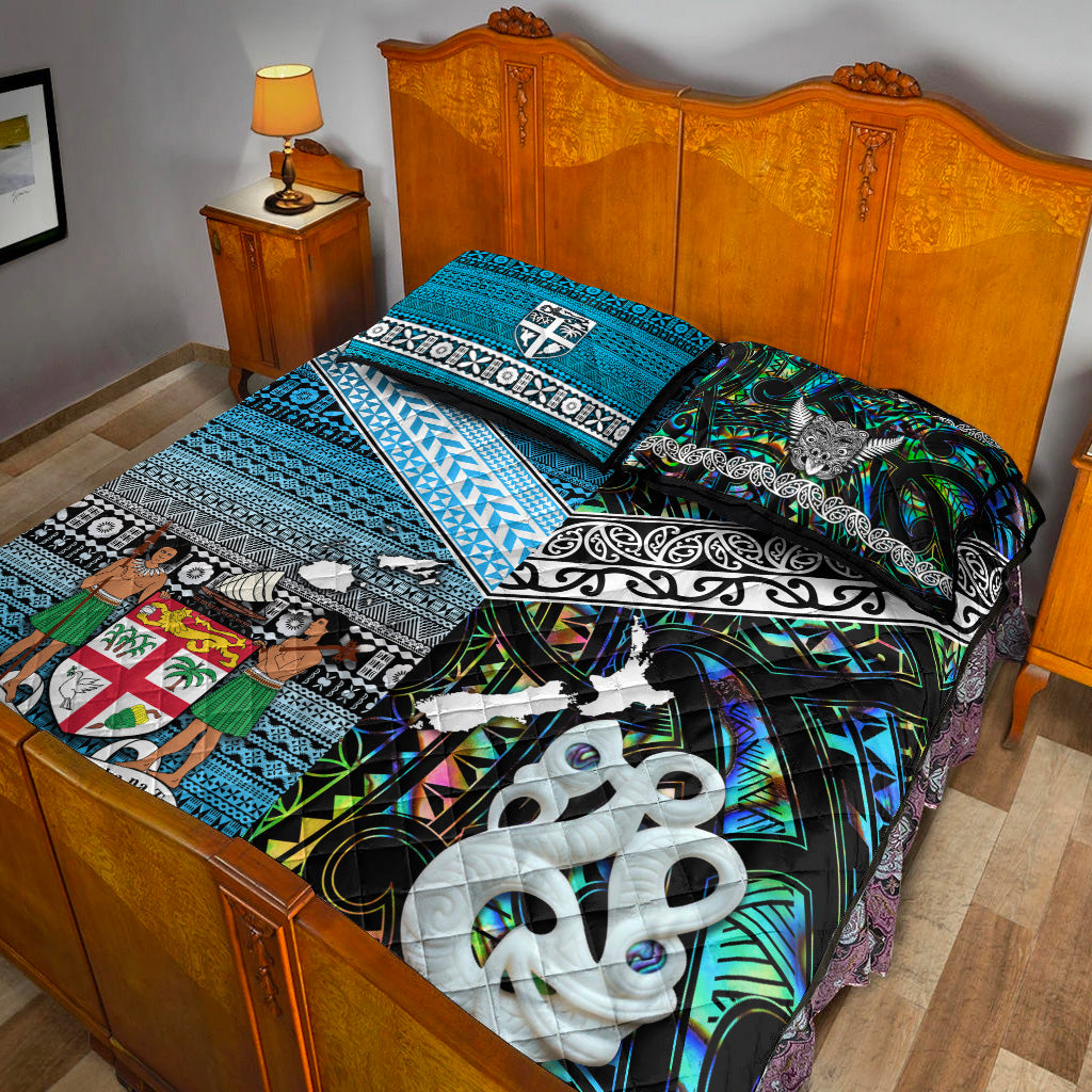 New Zealand And Fiji Quilt Bed Set Together - Paua Shell LT8 - Polynesian Pride