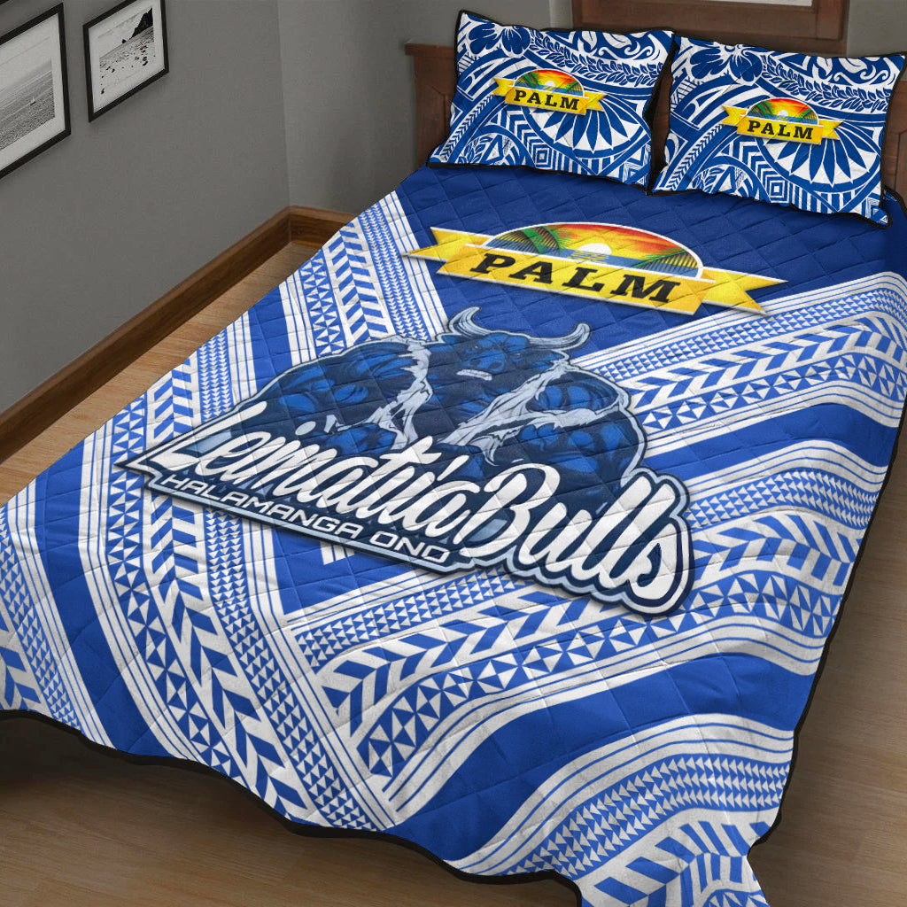 Mate Ma'a Tonga Quilt Bed Set Leimatu'a Bulls Creative Style - Blue LT8 - Polynesian Pride