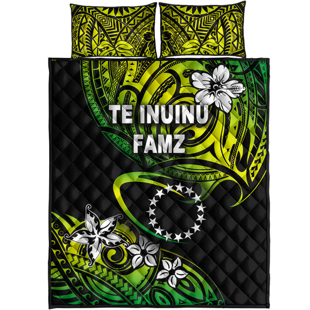 TE INUINU FAMZ - Cook Islands Rugby Quilt Bed Set Unique Vibes - Green LT8 - Polynesian Pride