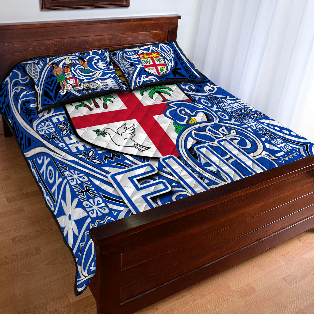 Fiji Quilt Bed Set Tapa Patterns Blue And White Style LT6 - Polynesian Pride