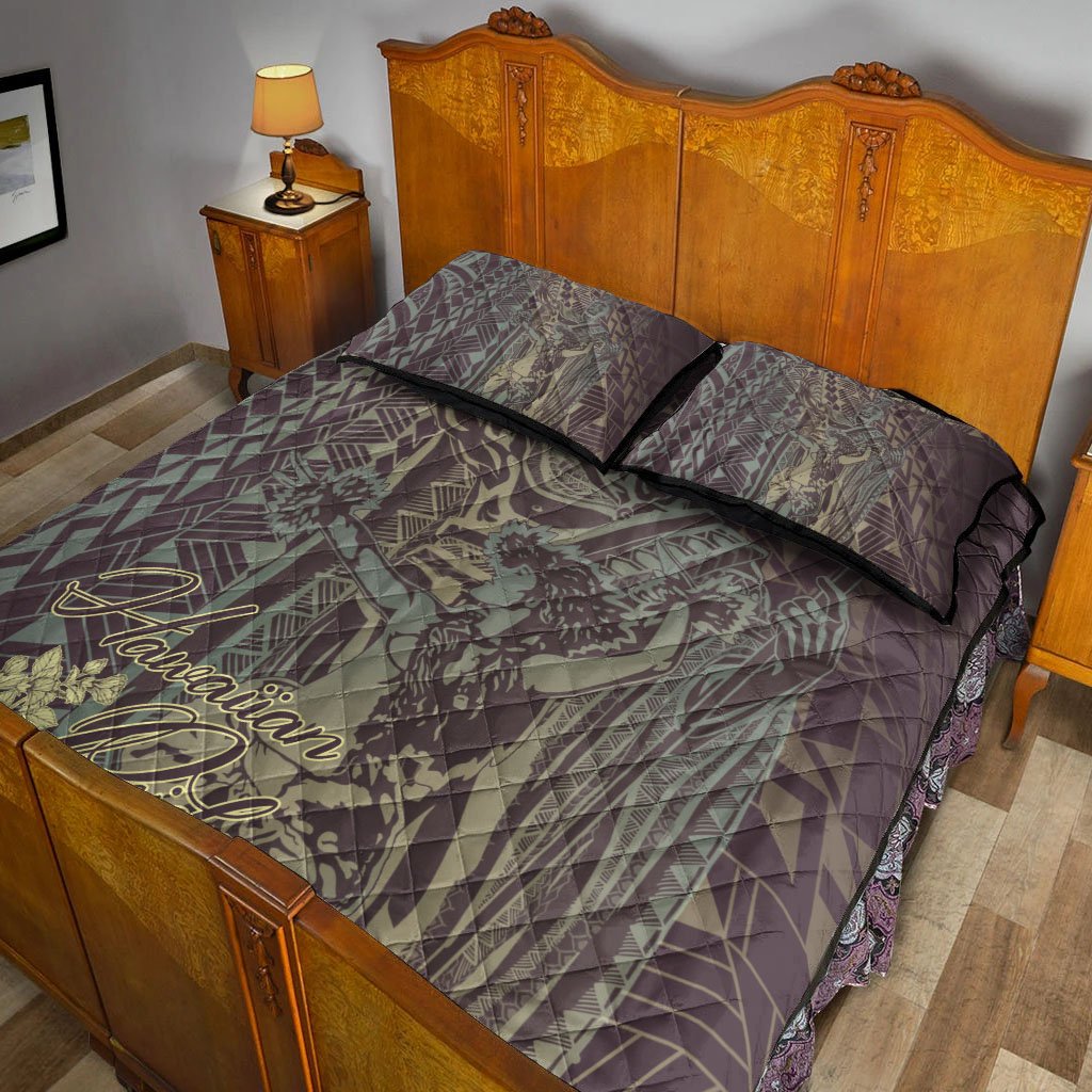 Hawaii Quilt Bed Set - King Of Hawaii With Hawaiian Girls Brown Version - Polynesian Pride