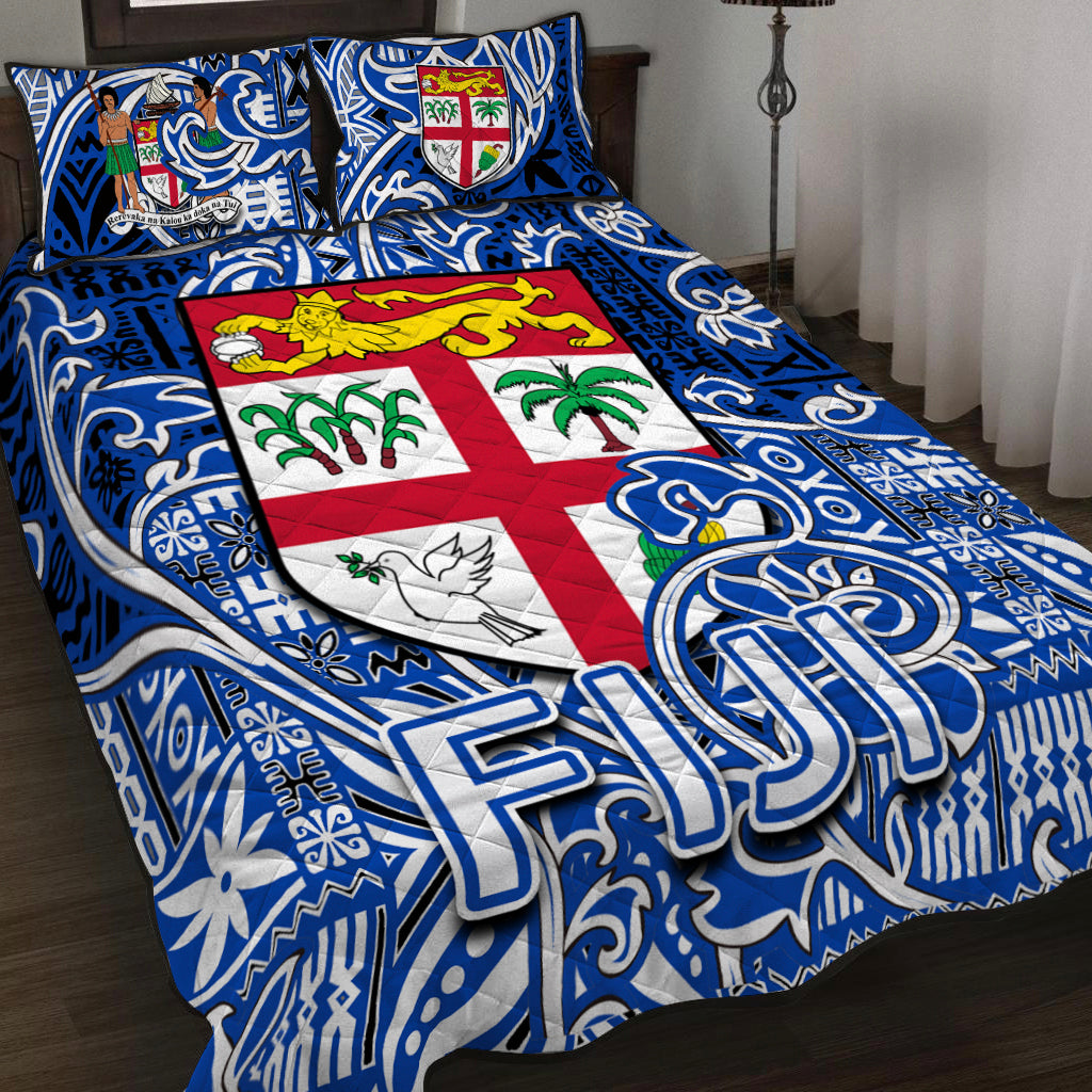 Fiji Quilt Bed Set Tapa Patterns Blue And White Style LT6 Blue - Polynesian Pride