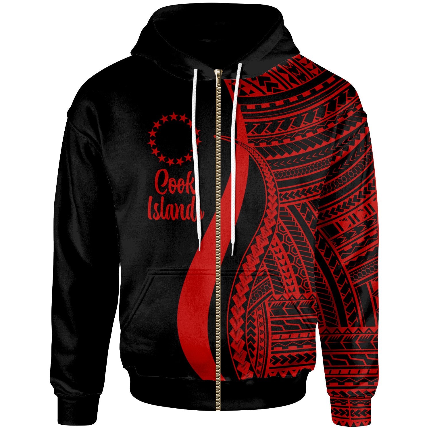 Cook Islands Zip up Hoodie Red Tentacle Tribal Pattern Unisex Red - Polynesian Pride