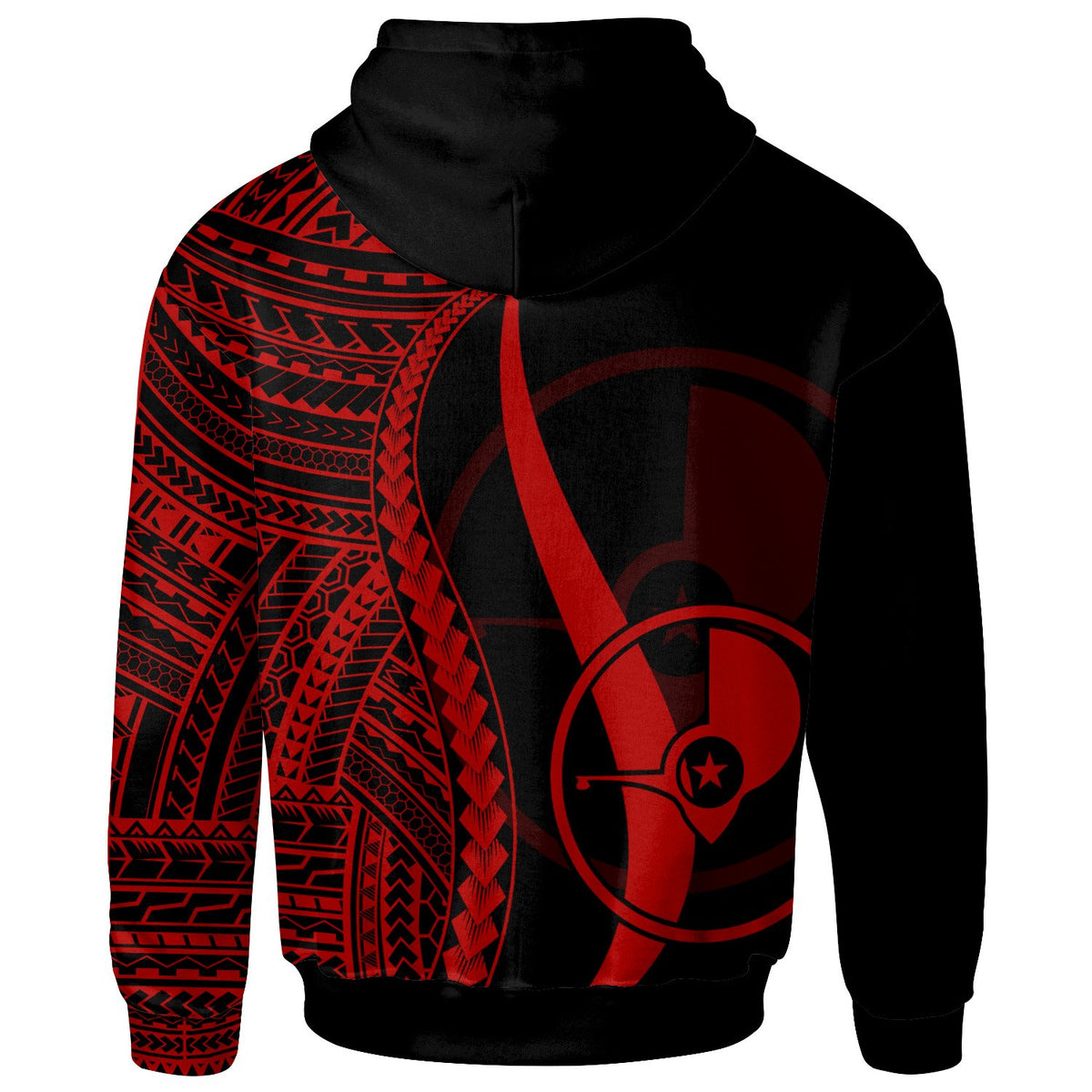 Yap Custom Zip up Hoodie Red Tentacle Tribal Pattern - Polynesian Pride