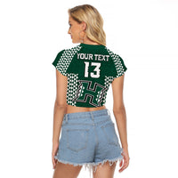 (Custom Text and Number) Hawaii Football Raglan Cropped Kakau Warrior Be Stronger LT13 - Polynesian Pride