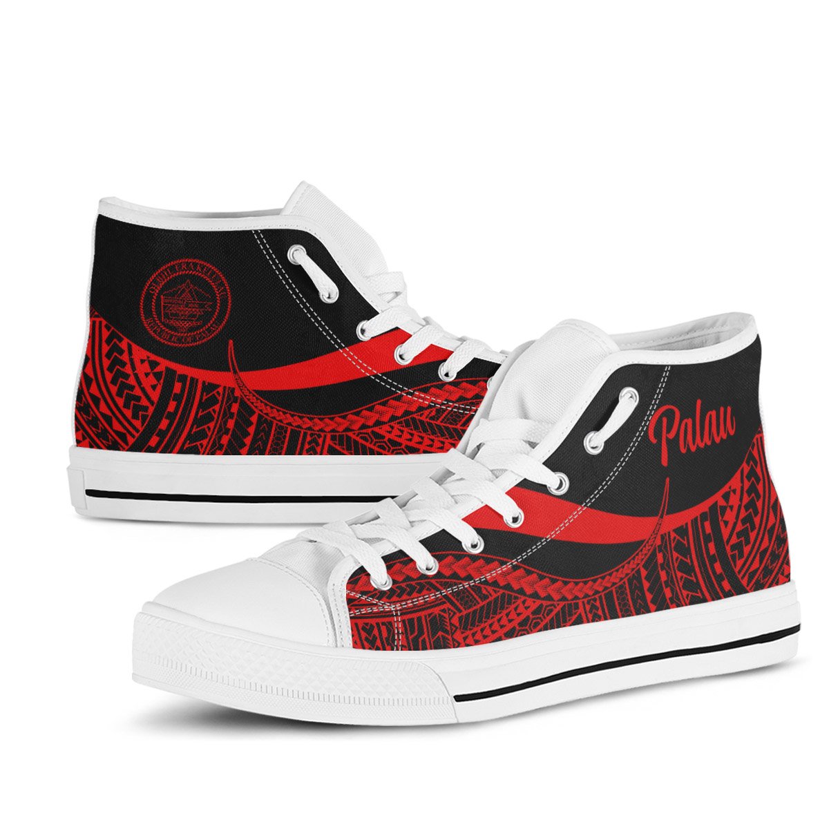 Palau High Top Shoes Red - Polynesian Tentacle Tribal Pattern Crest - Polynesian Pride