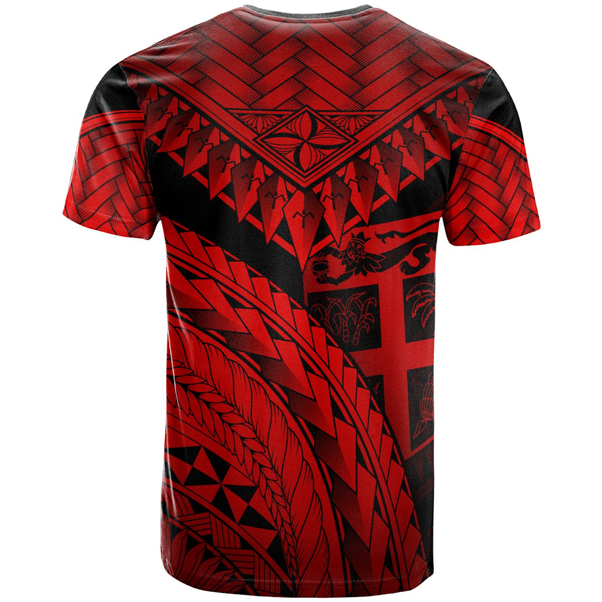 Fiji Custom T Shirt Red Polynesian Necklace and Lauhala - Polynesian Pride