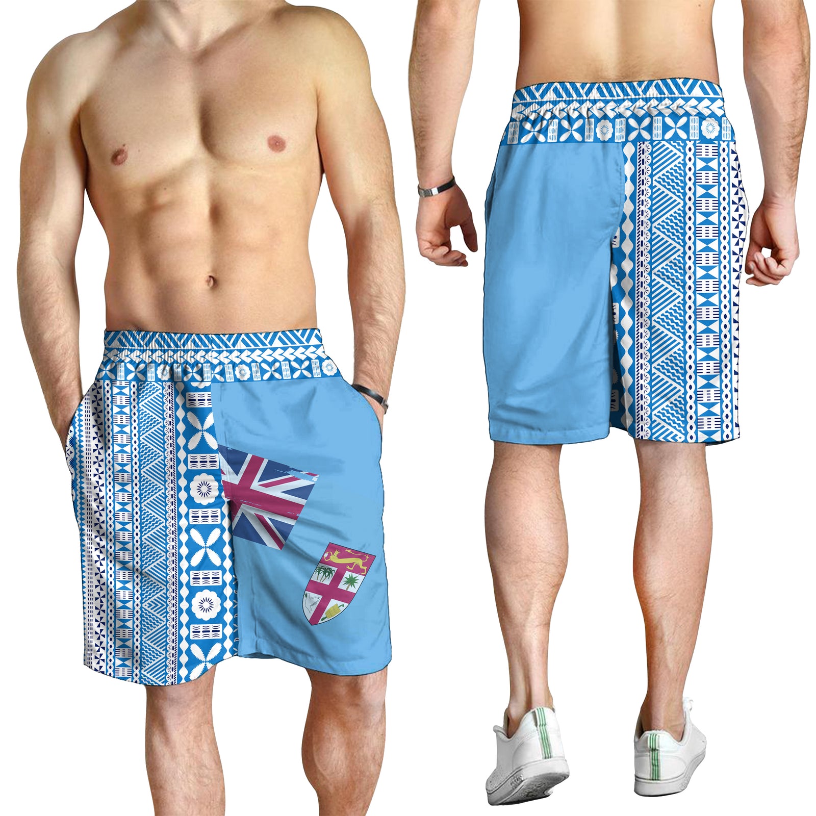 Fiji Dreamy Men Short Tapa Pattern LT13 Blue - Polynesian Pride