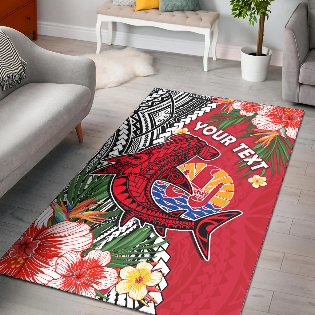 (Custom Personalised) Tahiti Islands Area Rug Polynesian Shark Mix Tropical Flowers LT14 Red - Polynesian Pride
