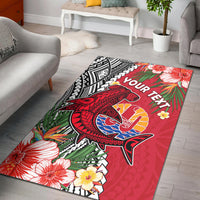 (Custom Personalised) Tahiti Islands Area Rug Polynesian Shark Mix Tropical Flowers LT14 Red - Polynesian Pride