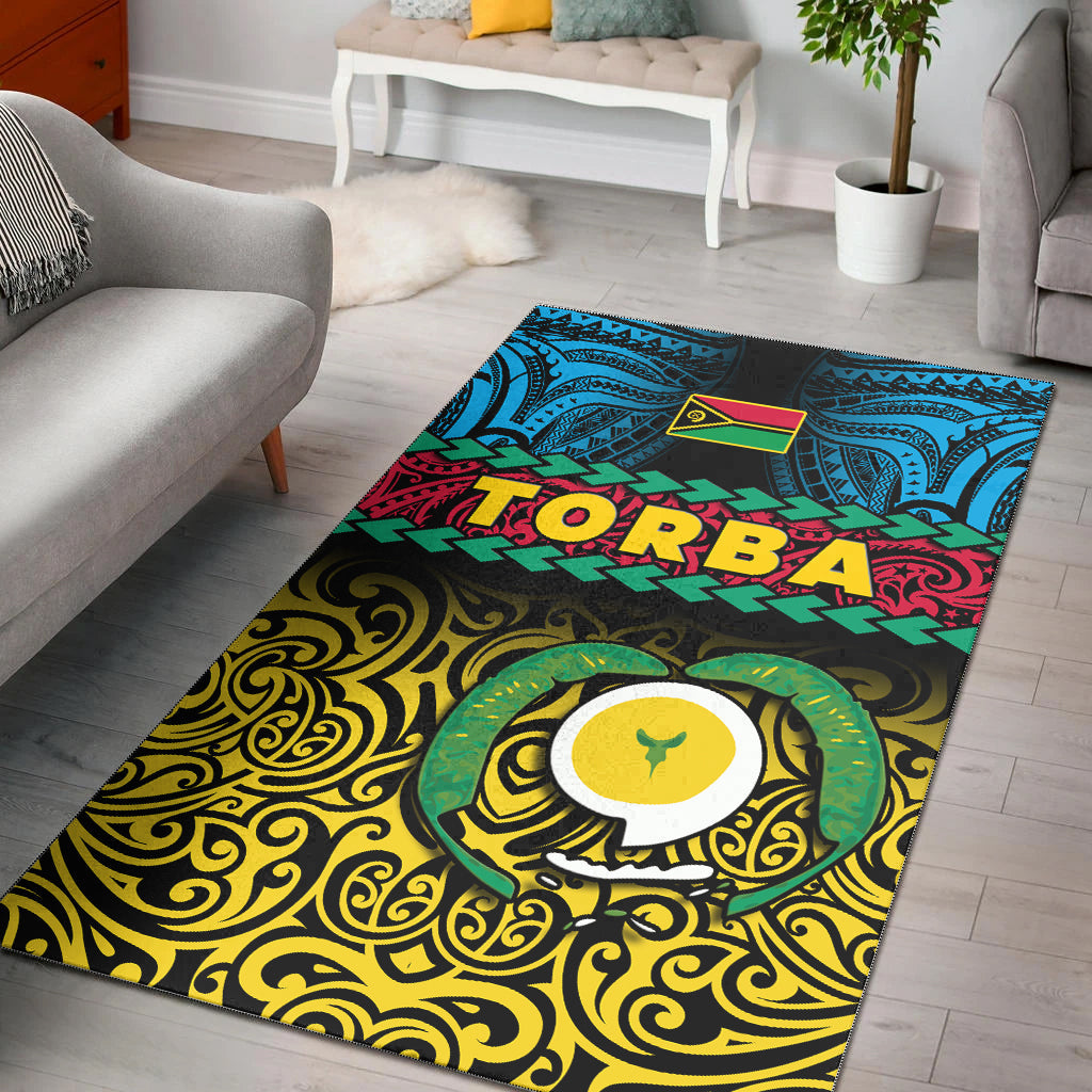Torba Province Area Rug Vanuatu Pig Tusk Polynesian Flag Style LT14 Black - Polynesian Pride