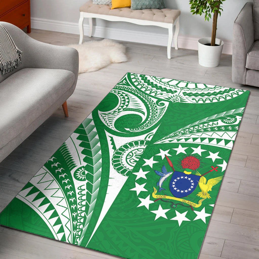 Cook Islands Tatau Area Rug Symbolize Passion Stars Version Green LT13 - Polynesian Pride