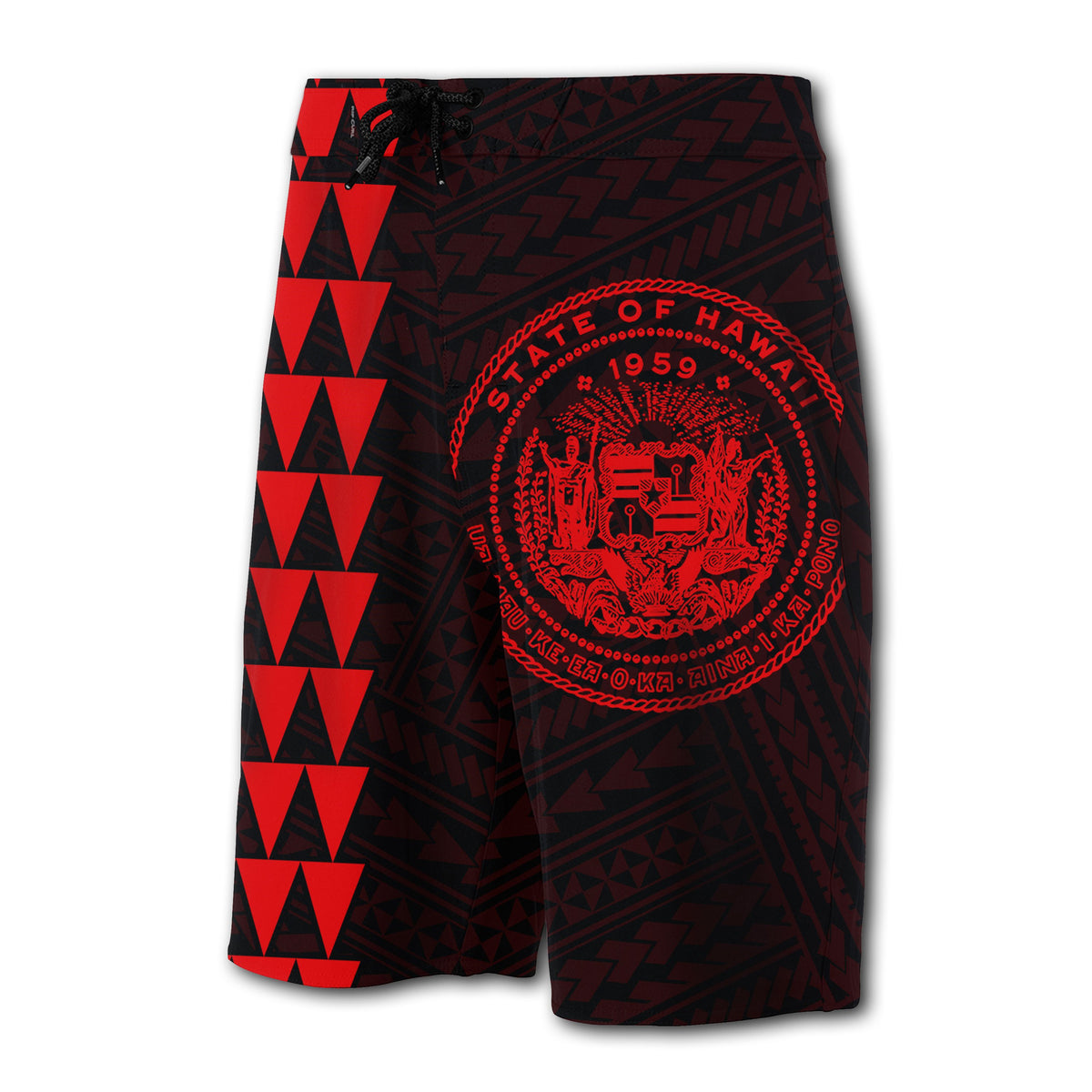 Hawaii Kakau Polynesian Coat Of Arms Board Shorts - Red - Polynesian Pride