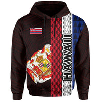 Polynesian Kakau Hawaii Flag Royal Coat of Arms Hawaii Hoodie Red - Polynesian Pride
