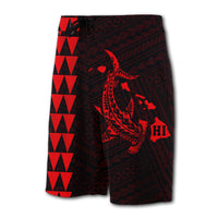 Hawaii Kakau Polynesian Hammerhead Shark Map Board Shorts - Red - Polynesian Pride